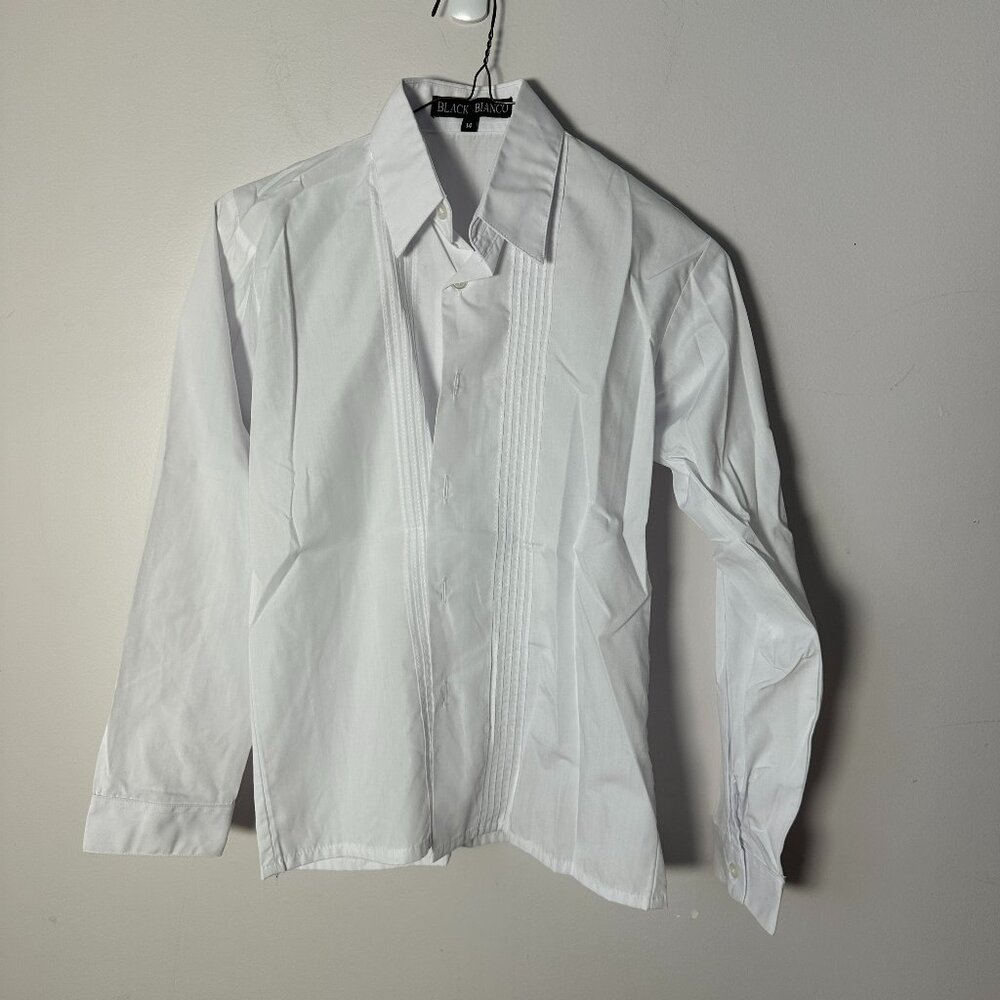 EUC Black N Bianco Boys White Dress Shirt Button Down 14